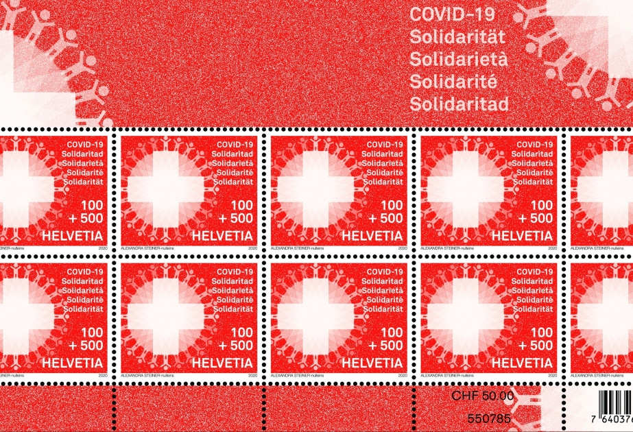 İsveçrədə koronavirusla mübarizəyə yardım üçün xüsusi poçt markaları buraxılıb