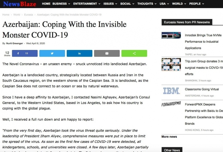 NewsBlaze: “Azerbaijan: Coping with the invisible monster COVID-19”