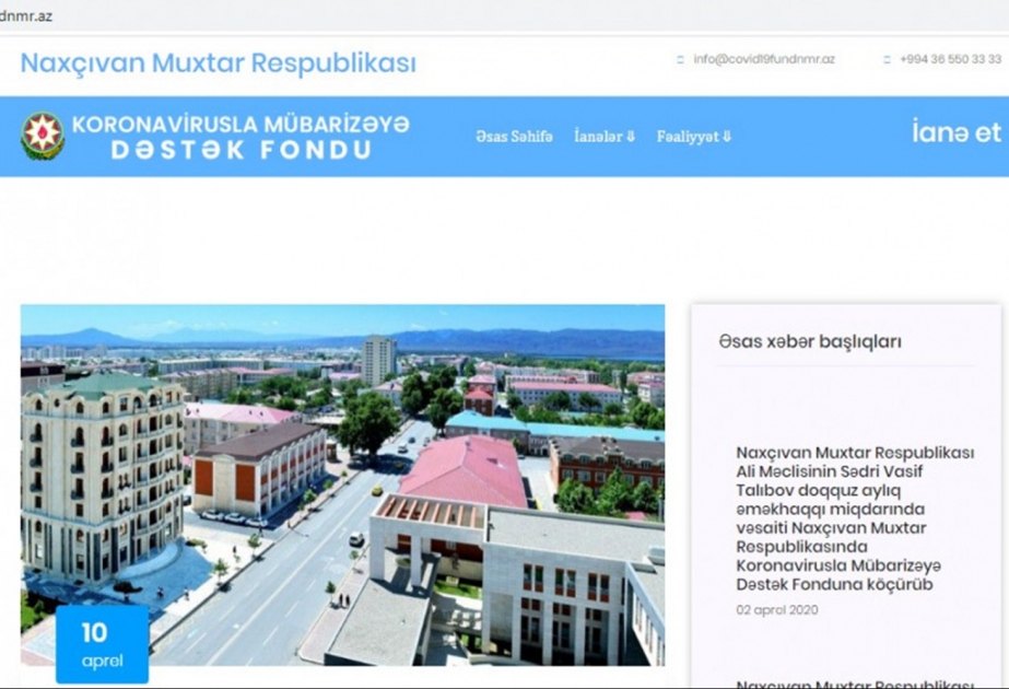 Naxçıvan Muxtar Respublikasında Koronavirusla Mübarizəyə Dəstək Fonduna onlayn ödəniş etmək imkanı yaradılıb