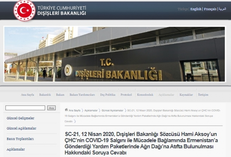 Ermənistan tərəfi Türkiyə-Çin münasibətlərinə zərər gətirmək məqsədilə təxribat törədib
