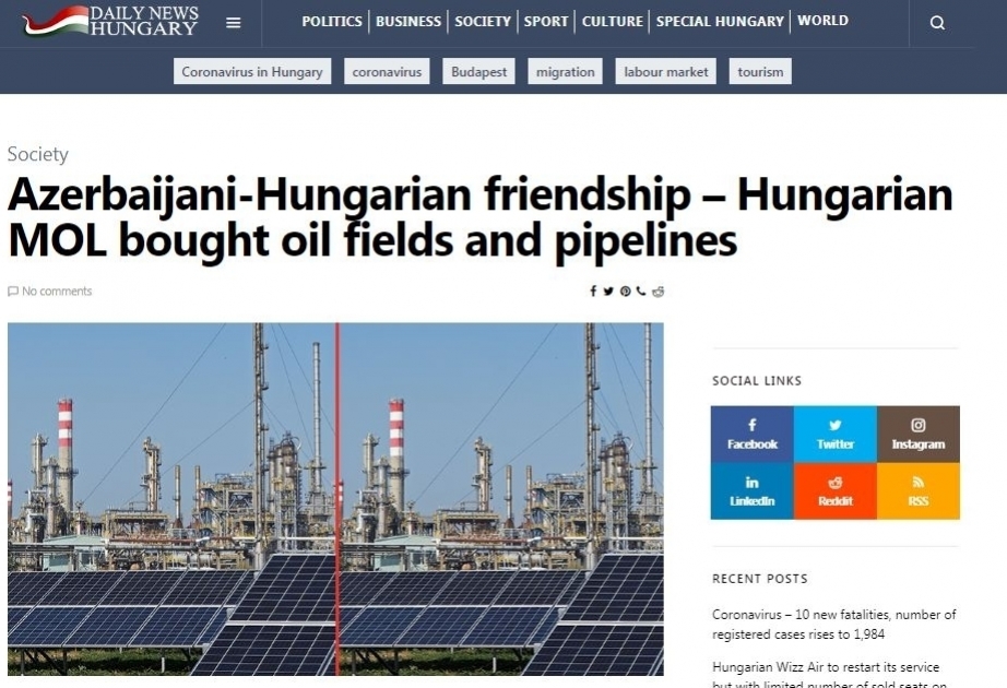 Se publica en la edición húngara un artículo sobre la amistad entre Azerbaiyán y Hungría