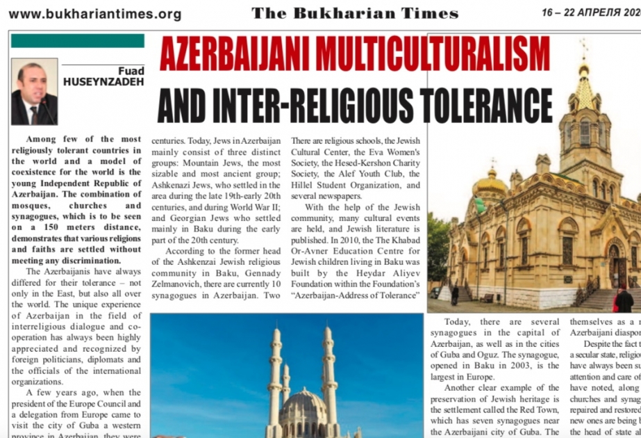 ABŞ-ın “Bukharian Times” qəzetində “Azərbaycan multikulturalizmi və dini tolerantlığı” adlı məqalə dərc olunub