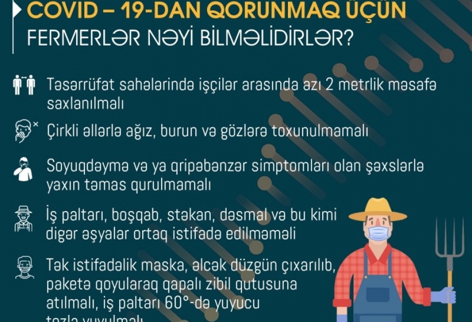 Təsərrüfat sahələrində çalışan işçilər arasında azı 2 metr ara məsafəsinin saxlanılması tövsiyə olunur