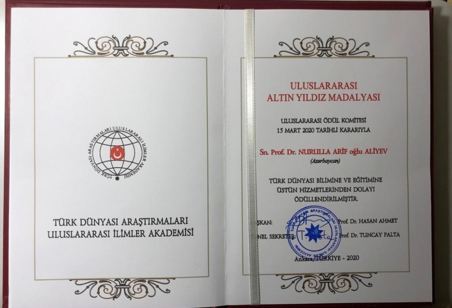 Hərbçi-alim Nurulla Əliyev Türk Dünyası Araşdırmaları Beynəlxalq Elmlər Akademiyasının həqiqi üzvü seçilib