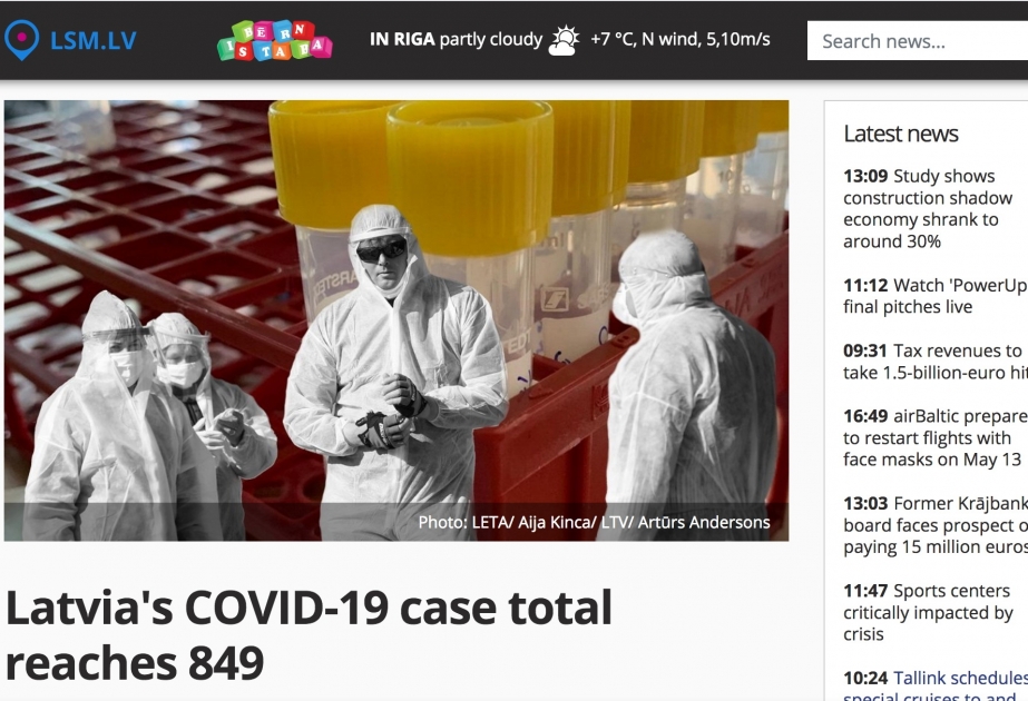 Latviyada koronavirusa yoluxanların sayı 849 nəfərə çatıb