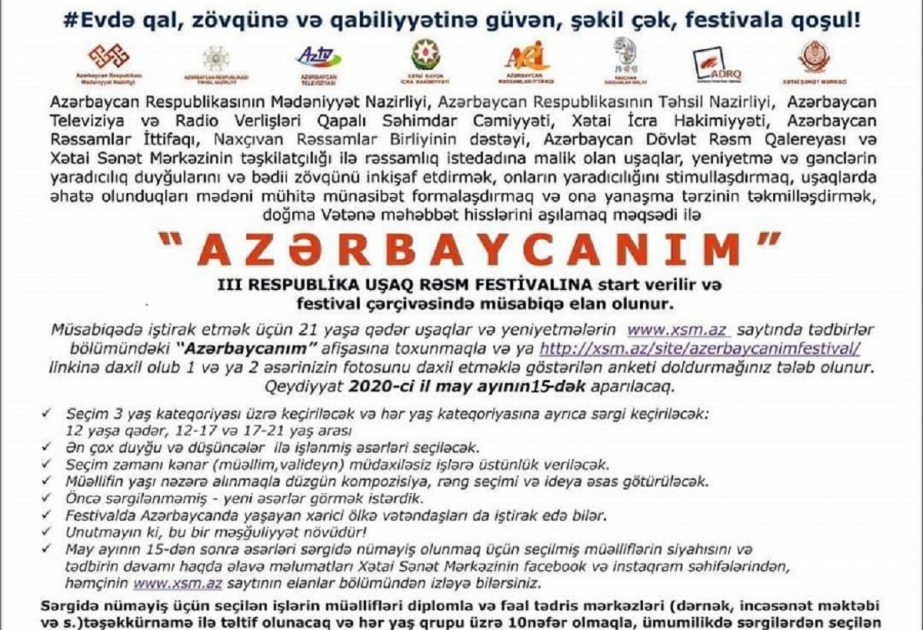 Üçüncü “Azərbaycanım” rəsm müsabiqəsinin qeydiyyat müddəti uzadılıb