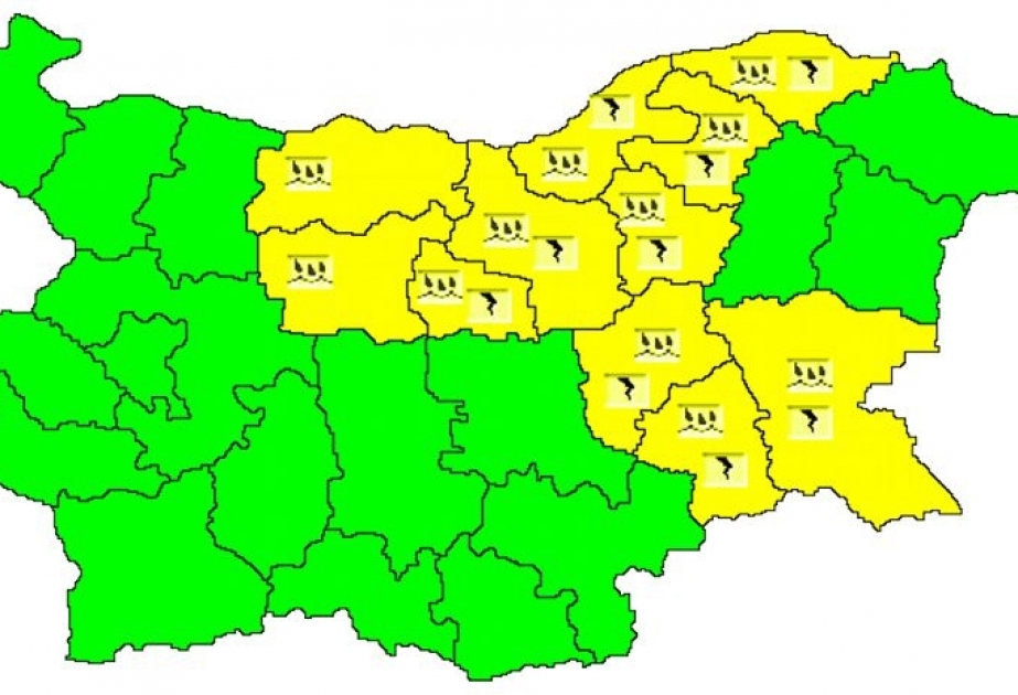 Güclü yağışlar və şimşək səbəbindən Bolqarıstanın 11 bölgəsində “sarı” təhlükə kodu elan olunub