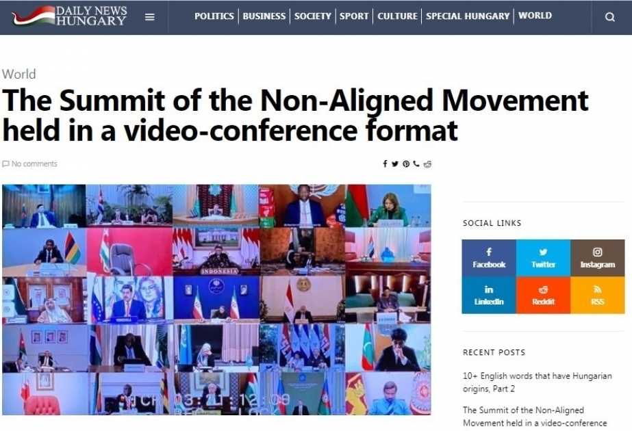 La Cumbre Virtual del MNOAL se publica en Daily News Hungría