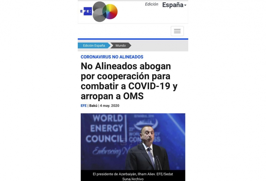 İspaniya mətbuatı Qoşulmama Hərəkatının videokonfrans vasitəsilə keçirilmiş Zirvə görüşünü geniş işıqlandırıb