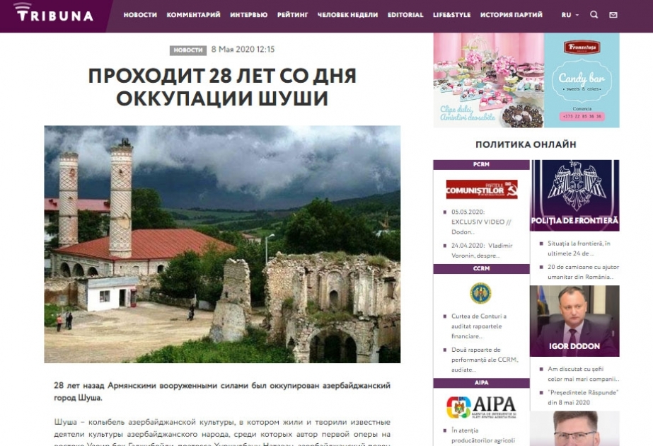 Moldova portalında Şuşanın işğalına dair məqalə yayılıb