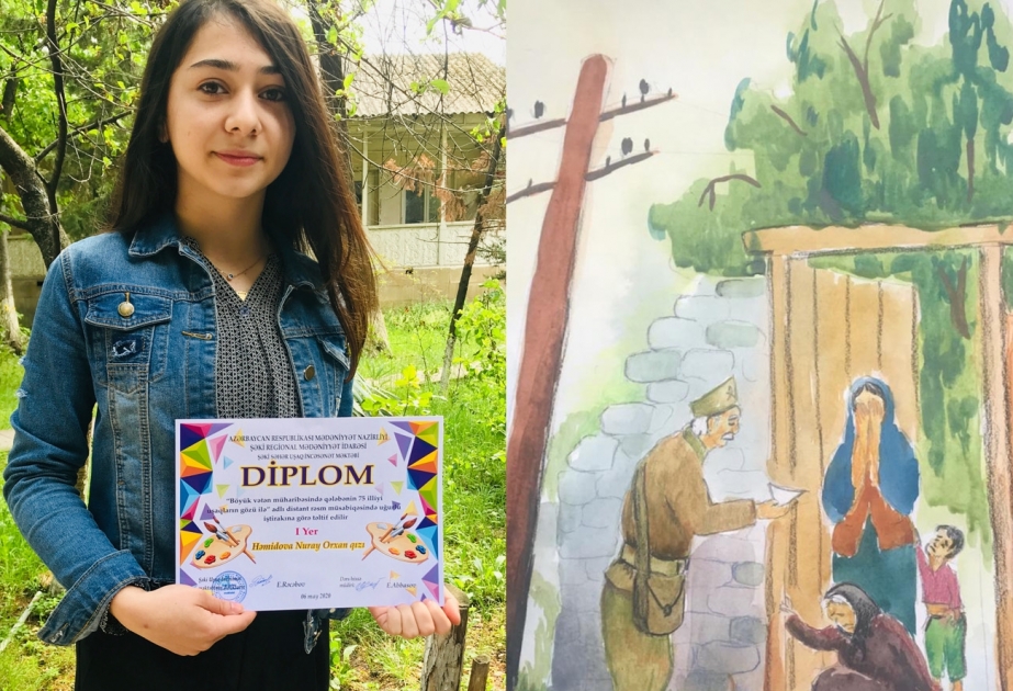 Şəkinin uşaq rəssamları müharibənin dəhşətlərini əsərlərində əks etdiriblər