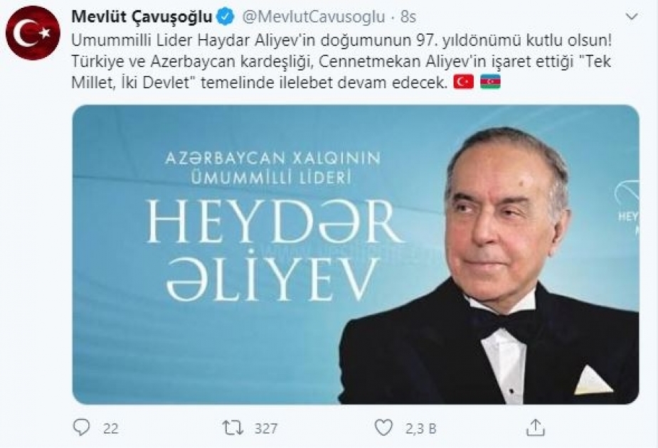Nazir Mövlud Çavuşoğlu ulu öndər Heydər Əliyevə sonsuz ehtiramını ifadə edib