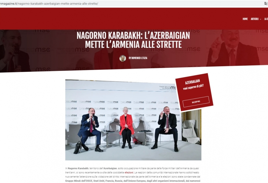 İtaliya KİV-lərində Ermənistan-Azərbaycan Dağlıq Qarabağ münaqişəsi ilə bağlı yazılar dərc olunub
