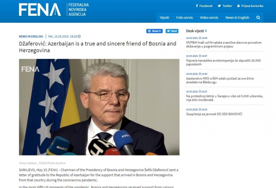 Bosniya və Herseqovina Azərbaycanı əsl dost adlandırıb