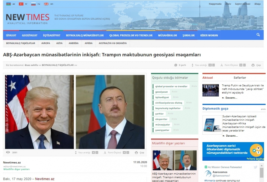 ABŞ-Azərbaycan münasibətlərinin inkişafı: Trampın məktubunun geosiyasi məqamları