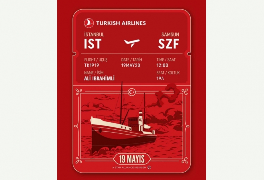 “Türk Hava Yolları” 19 May - Atatürkü Anma, Gənclik və İdman Bayramı münasibətilə simvolik uçuş həyata keçirib