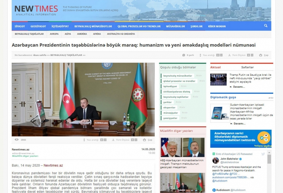 Azərbaycan Prezidentinin təşəbbüslərinə böyük maraq: humanizm və yeni əməkdaşlıq modelləri nümunəsi