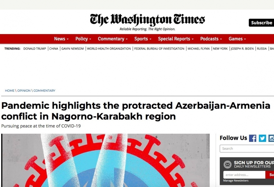 The Washington Times: “La pandemia pone de relieve el prolongado conflicto entre Azerbaiyán y Armenia en la región de Nagorno-Karabaj”