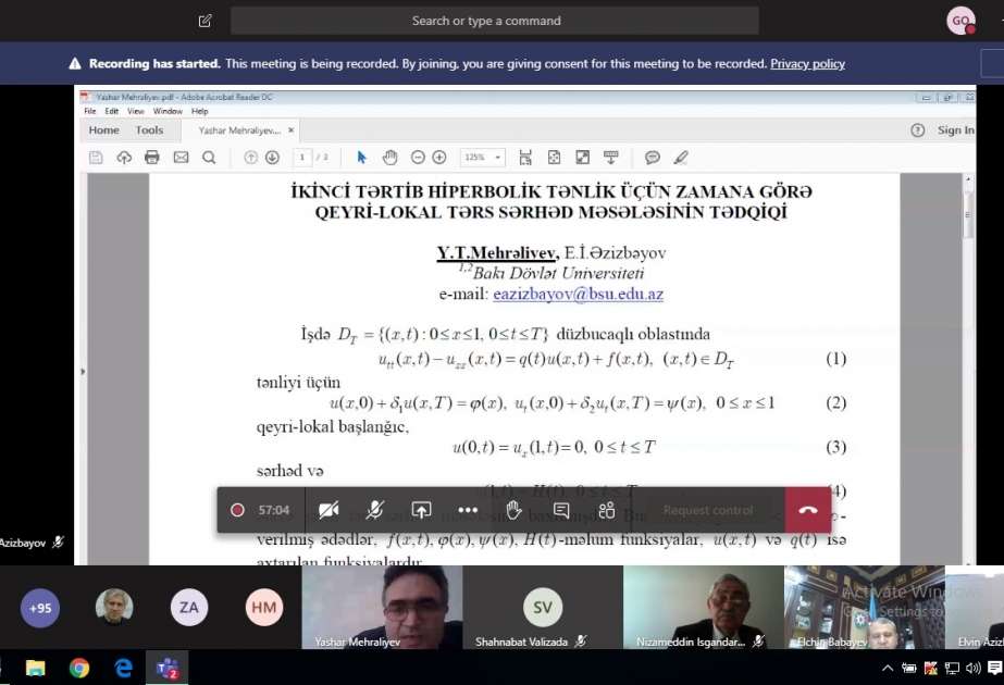 BDU-da virtual elmi konfrans: riyaziyyat, mexanika və onların tətbiqləri