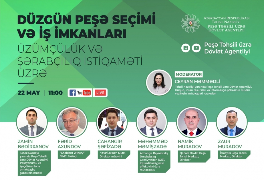 Üzümçülük və şərabçılıq istiqaməti üzrə peşə seçimi və iş imkanları haqqında vebinar təşkil olunacaq