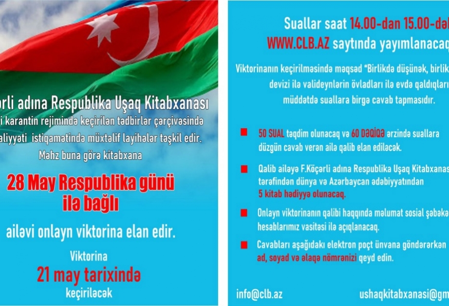 Kitabxana 28 may - Respublika Günü münasibətilə viktorina elan edib