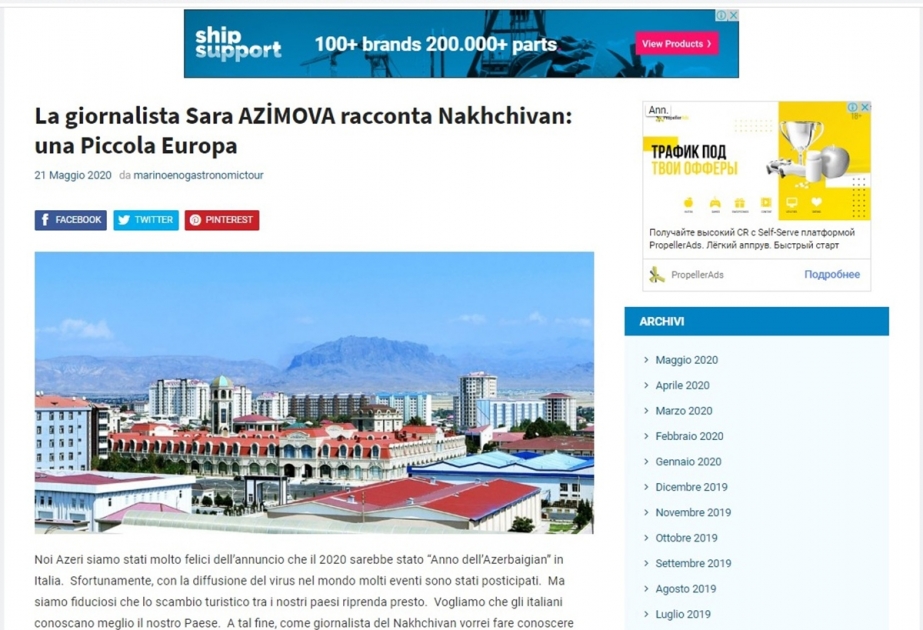 “Eurasiaticanews” portalının rəhbərinin bloq saytına Naxçıvanla bağlı məqalə yerləşdirilib