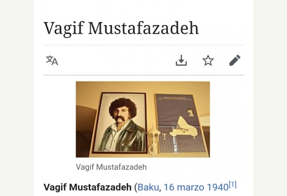 "Vikipediya"nın italyan dil bölməsində Vaqif Mustafazadə haqqında məqalə yaradılıb