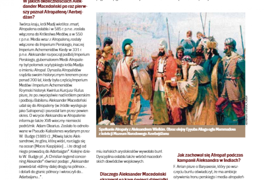 Polşanın “Historia” jurnalında “Makedoniyalı İsgəndər və Azərbaycan” başlıqlı müsahibə dərc olunub