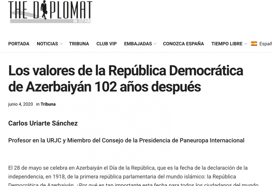 The Diplomat in Spain: The values of the Democratic Republic of Azerbaijan 102 years later
