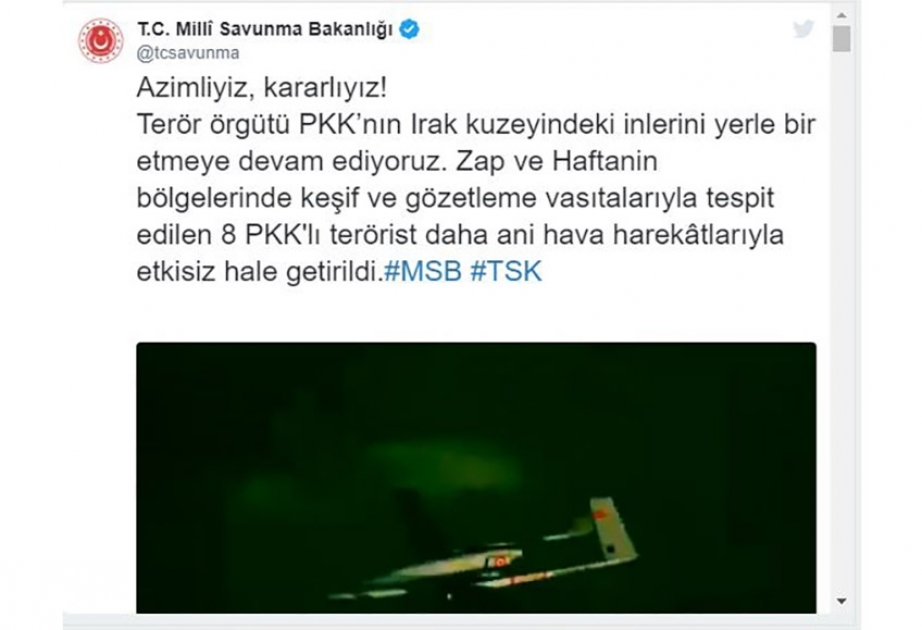 İraqın şimalında PKK terror təşkilatının 8 üzvü məhv edilib