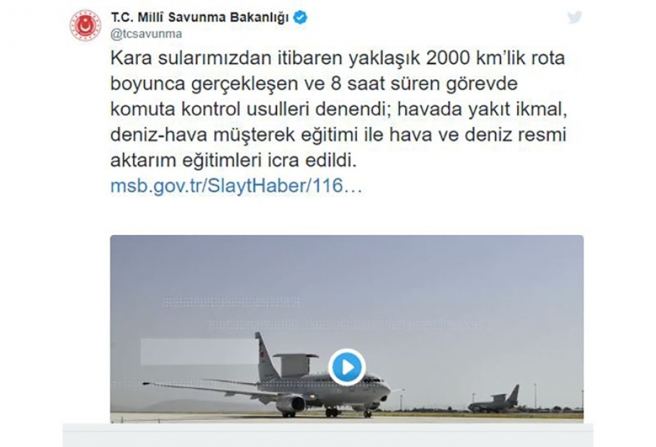 Türkiyə hərbi hava və dəniz qüvvələri Aralıq dənizindəki ərazi sularında təlim keçib