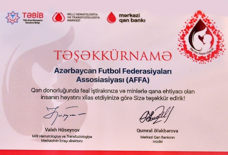 AFFA təşəkkürnamə ilə təltif olunub
