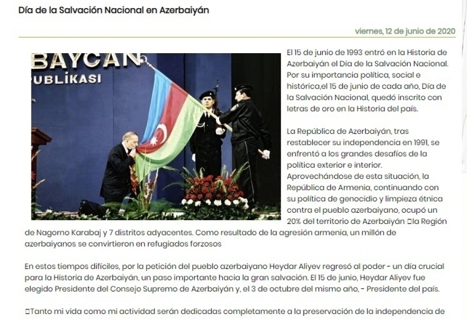 Se publicó un artículo sobre el Día de la Salvación Nacional en el portal español