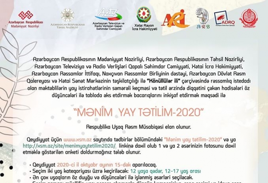 “Mənim yay tətilim-2020” Respublika Uşaq Rəsm Müsabiqəsi elan olunub