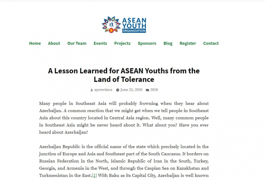 ASEAN Youth Organization's web portal highlights Azerbaijan's tolerant environment