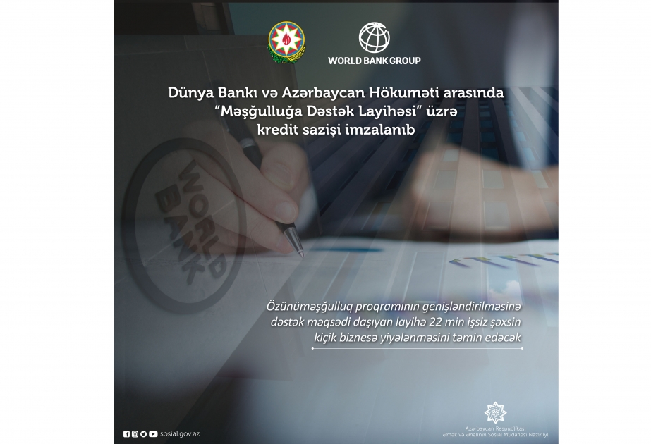 Dünya Bankı və Azərbaycan hökuməti arasında “Məşğulluğa Dəstək Layihəsi” üzrə kredit sazişi imzalanıb