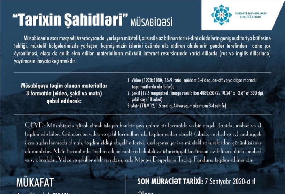 Mənəvi Dəyərlərin Təbliği Fondu müsabiqə elan edib