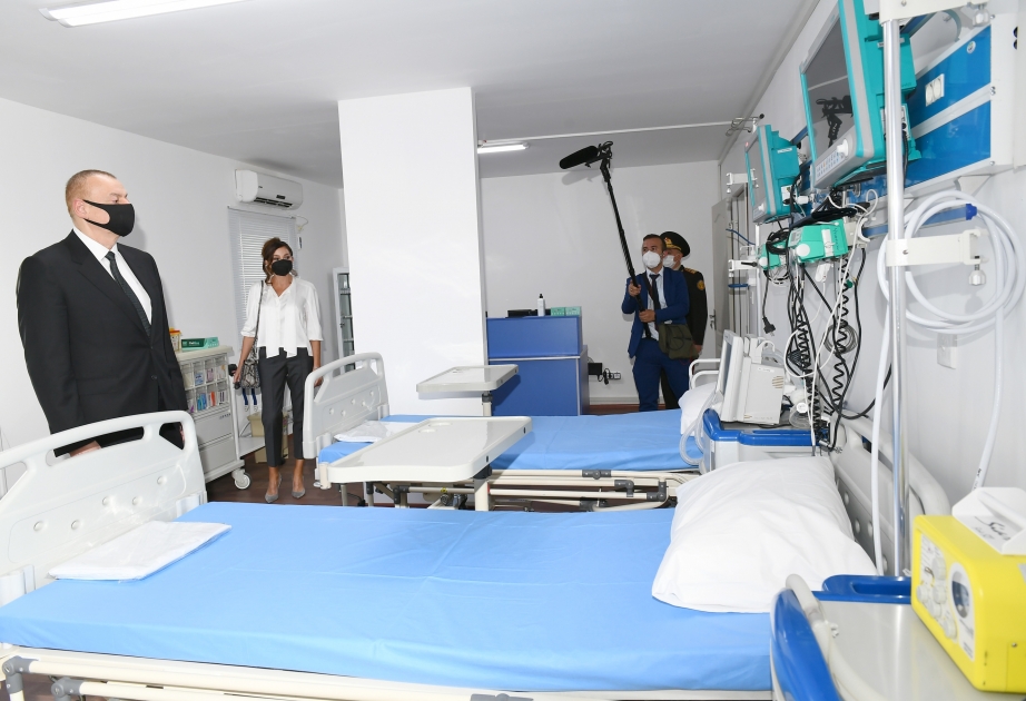 Se ha abierto un hospital modular para el tratamiento de pacientes con coronavirus en el distrito Khatai, Bakú  El presidente y la primera dama asistieron a la inauguración