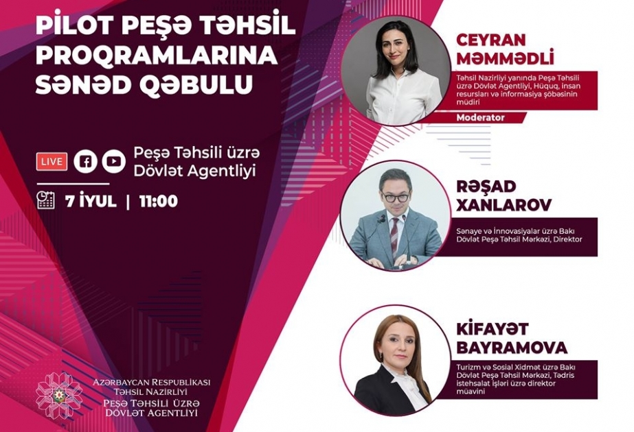Canlı yayımda pilot peşə təhsil proqramları ilə bağlı suallar cavablandırılıb