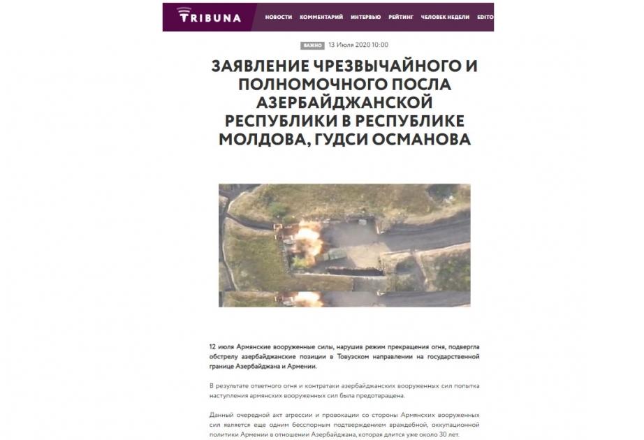 Moldova portalında Ermənistanın son hərbi təxribatından bəhs edən məqalə dərc olunub