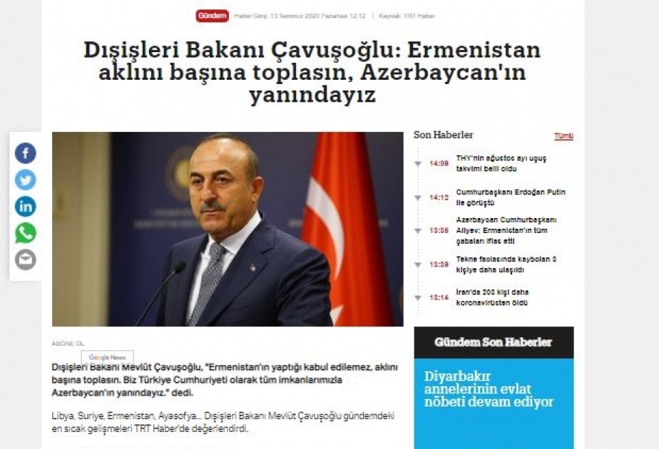 Türkiyə KİV-ləri Ermənistanın Azərbaycana növbəti hərbi təxribatına kəskin reaksiya verib