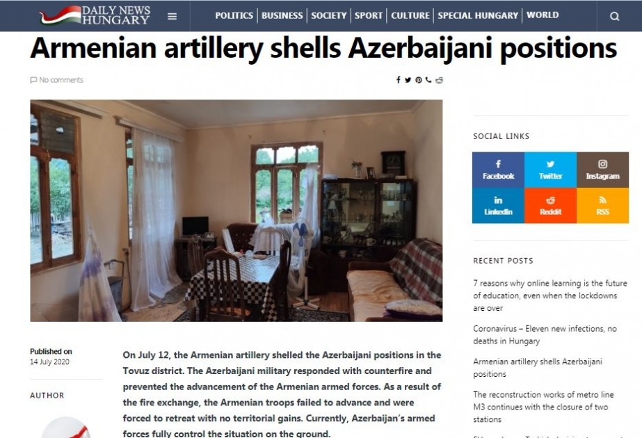 Венгерское издание проинфирмировало о провокации Армении на границе с Азербайджаном