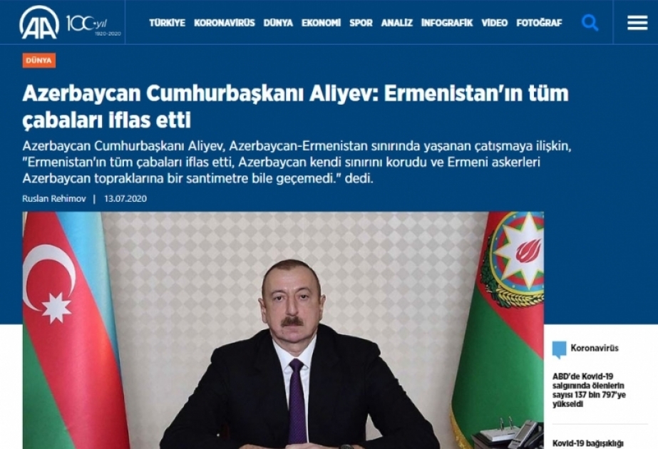Xarici KİV-lər Ermənistanın hərbi təxribatını, Prezident İlham Əliyevin Təhlükəsizlik Şurasının iclasındakı çıxışını geniş işıqlandırır