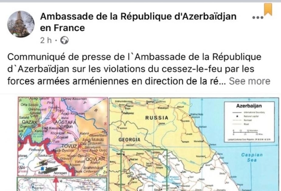 Communiqué de presse de l’Ambassade d’Azerbaïdjan sur les violations du cessez-le-feu par les forces armées arméniennes en direction de la région azerbaïdjanaise de Tovouz