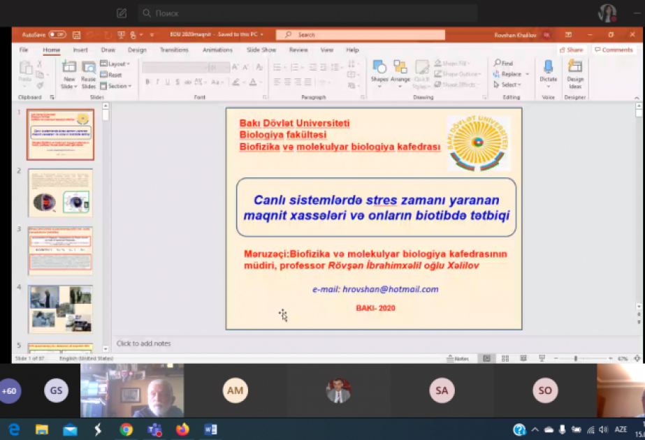 BDU-da onlayn seminar: canlı sistemlərdə stres zamanı yaranan maqnit xassələri və onların biotibdə tətbiqi