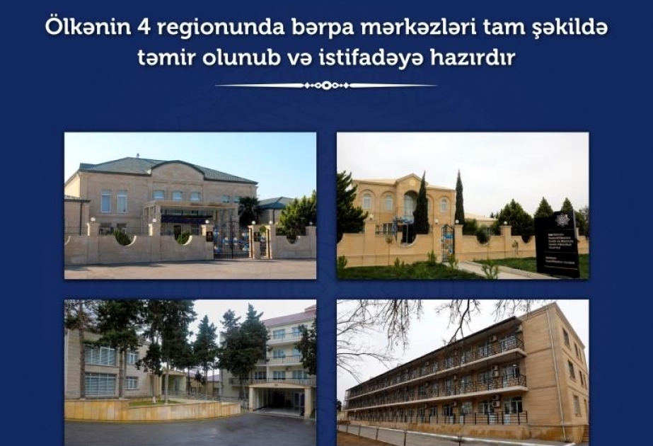 Ölkənin 4 regionunda bərpa mərkəzləri tam şəkildə təmir olunub və istifadəyə hazırdır