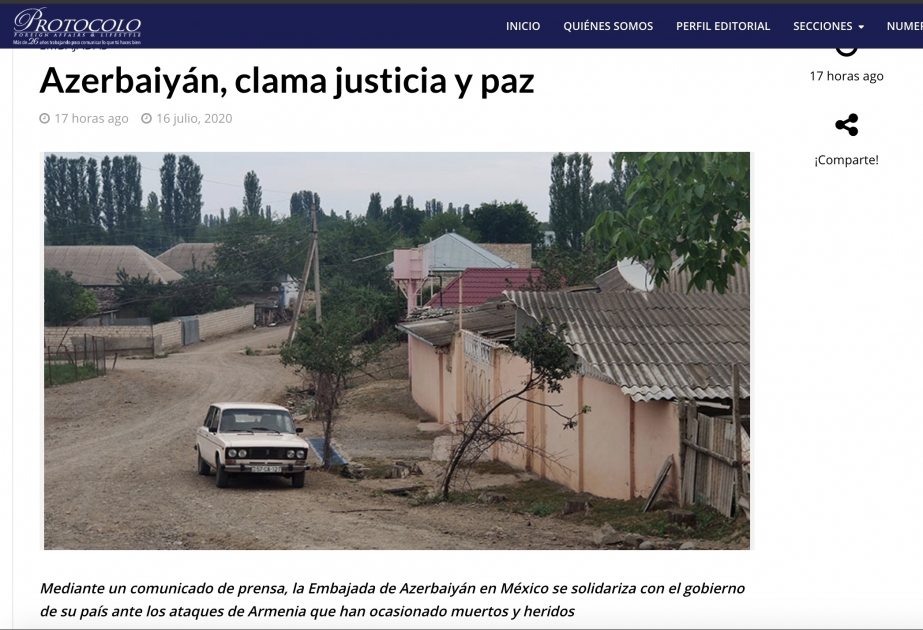 Los pujantes medios de México y el Perú publicaron artículos sobre provocaciones cometidas por las fuerzas armadas armenias