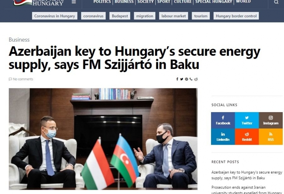 “Daily News Hungary” nəşrində Azərbaycan və Macarıstan XİN başçıları arasında danışıqlardan xəbər verilir