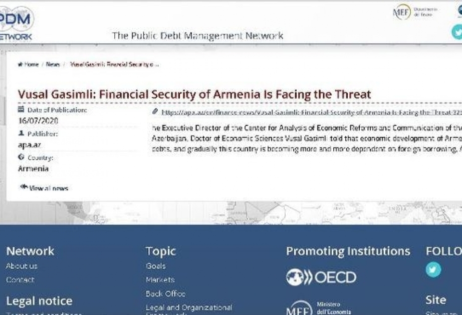 Ermənistanın xarici borcu maliyyə təhlükəsizliyi üzrə bütün normaları aşıb