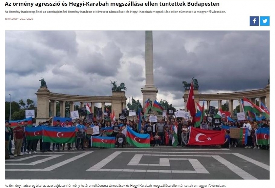 TRT şirkətinin Macarıstandakı redaksiyası Budapeştin mərkəzində keçirilən Azərbaycana dəstək mitinqindən yazıb